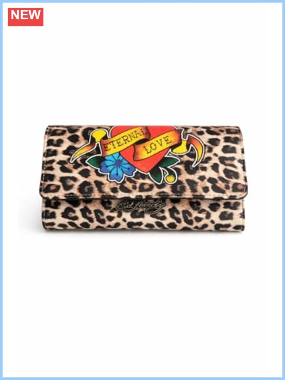Ed Hardy Faux Leather Trifold Wallet Snap Clutch Card Organizer